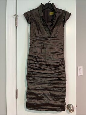 Nicole Miller Brown Ruched Midi Dress